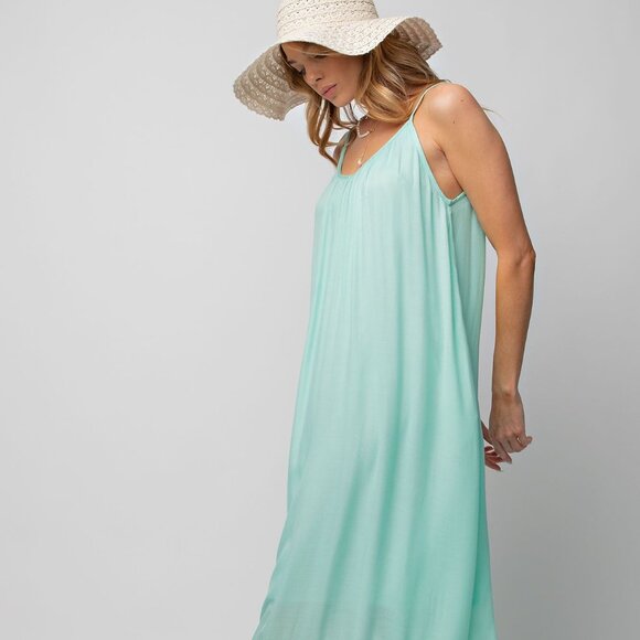 Easel Mint Blue Beachy Maxi Dress Lightweight Rayon Fabric NWT - Picture 2 of 4